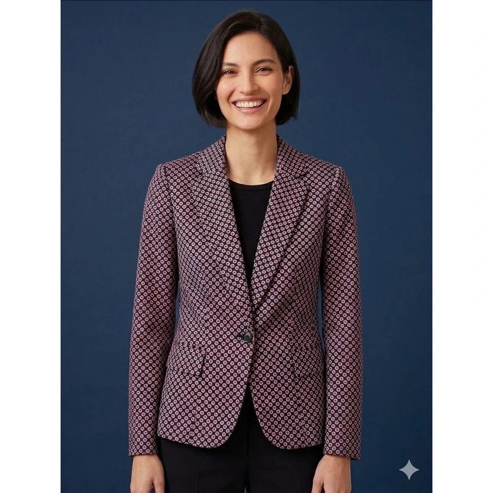 Michael Kors Womens Blazer Jacket Coat Circle Print In Navy/Red/White Size 6 EUC